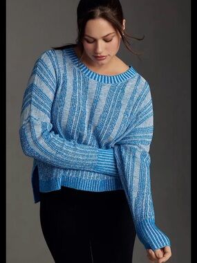 Pilcro Blue Striped Crewneck Sweater